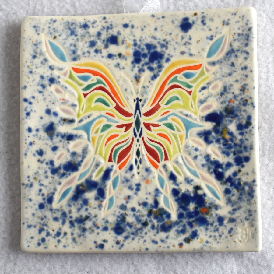 WP36 Wall plaque tile butterfly picture