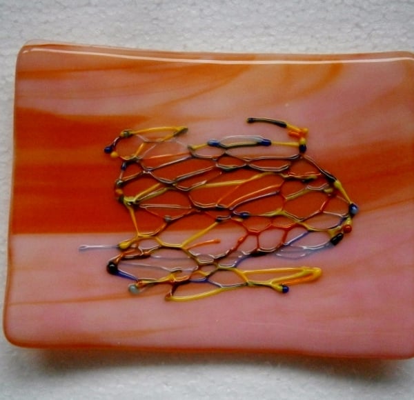 Orange marble fused glass soap dish