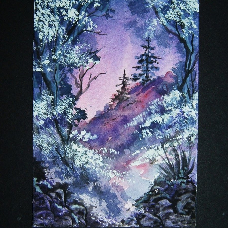 purple fantasy art painting original aceo SFA landscape ref 001