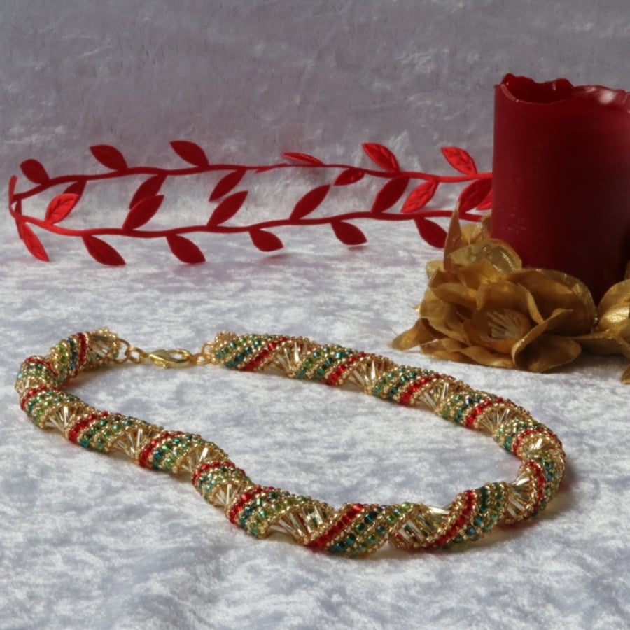 Christmas (Gold, Red and Green) Russian Spiral Necklace
