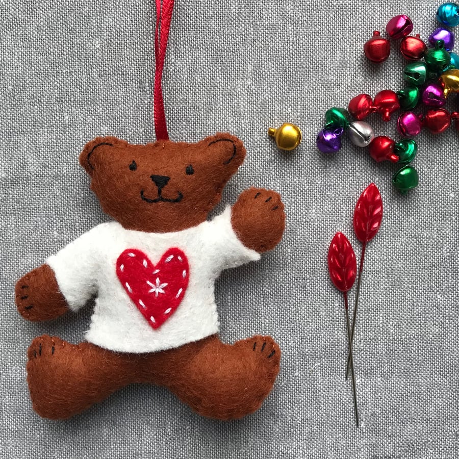 Teddy Bear Christmas Tree Decoration - cream jumper