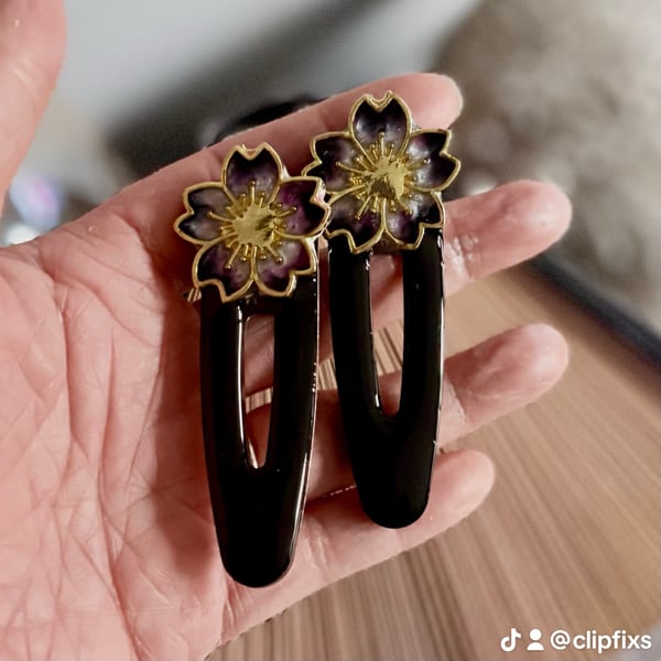 2 x cherry blossom hair clip slides 