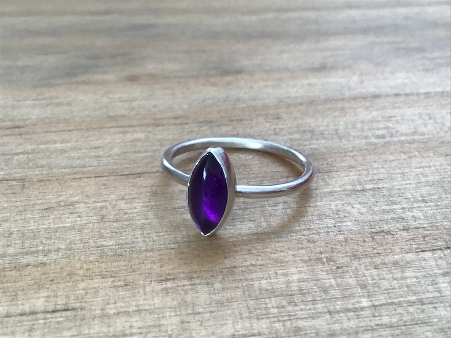 Purple Amethyst Sterling and Fine silver marquise shaped dainty ring