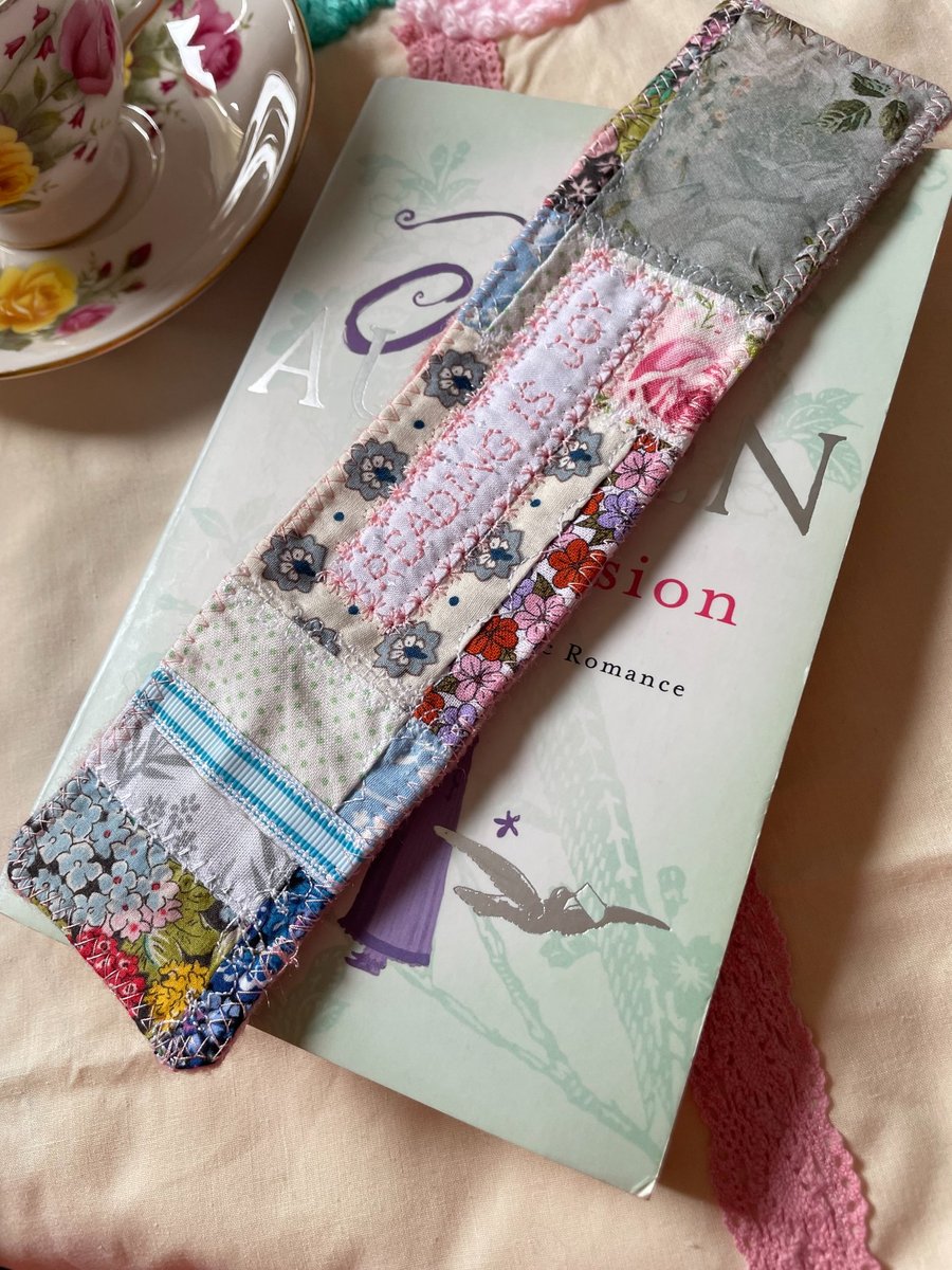 Shabby Chic Bookmark Embroidered Patchwork Bookmark Quilted Fabric SECONDS
