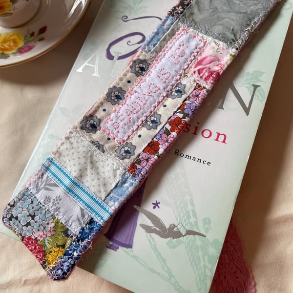 Shabby Chic Bookmark Embroidered Patchwork Bookmark Quilted Fabric SECONDS