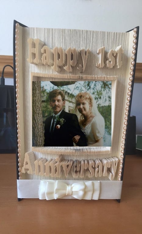 Happy 1st Anniversary Photo Frame CUT & FOLD Book Folding Pattern - EMAILED PDF 
