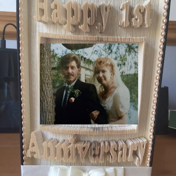 Happy 1st Anniversary Photo Frame CUT & FOLD Book Folding Pattern - EMAILED PDF 