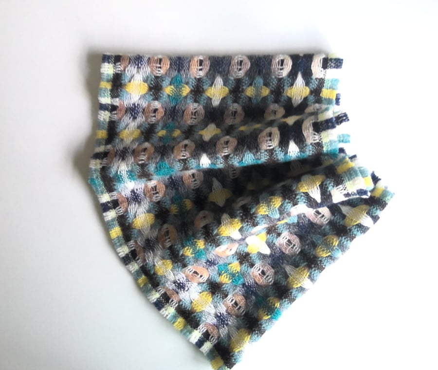 Handwoven Lambswool Cowl in Brown, Teal and Navy 8