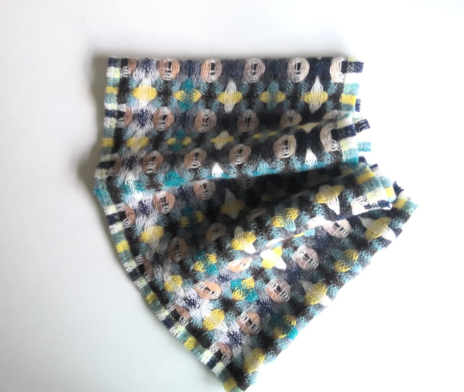 Handwoven Lambswool Cowl in Brown, Teal and Navy 8