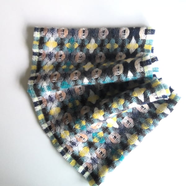 Handwoven Lambswool Cowl in Brown, Teal and Navy 8