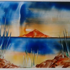 desert lake original encaustic art painting