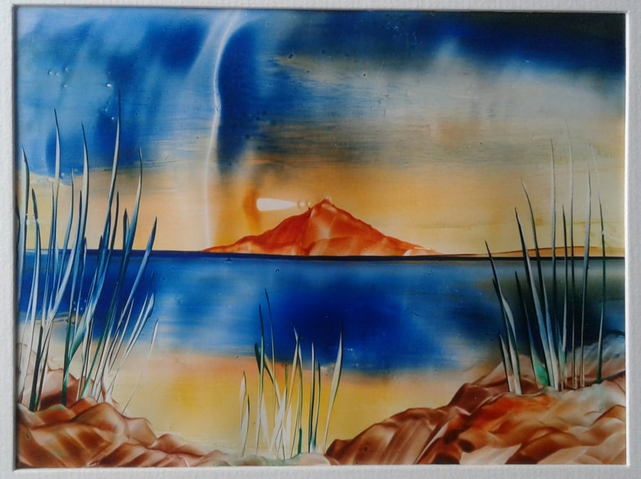 desert lake original encaustic art painting