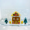 Handmade fused glass Christmas gingerbread house tealight candle holder