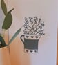 An original handprinted linoprint of a heart decorated jug of grasses & flowers - Image 4