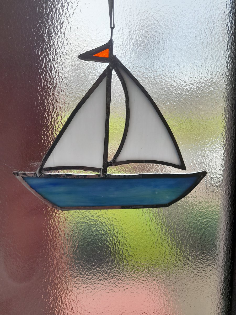 Stained glass hanging Yacht suncatcher