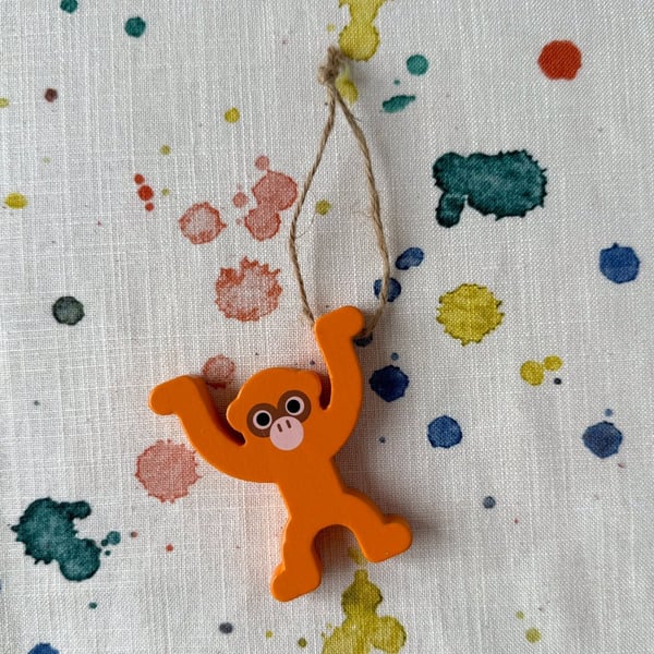 Orange Monkey Ornament - Split Near Drill Hole - Super Seconds