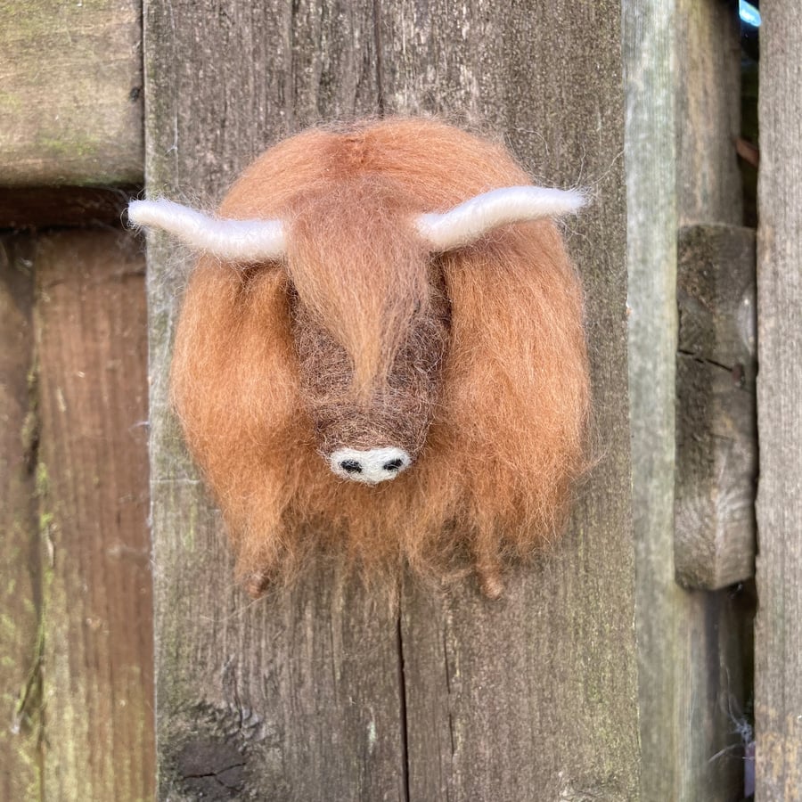 3D mini highland cow wall plaque needle felted - Folksy