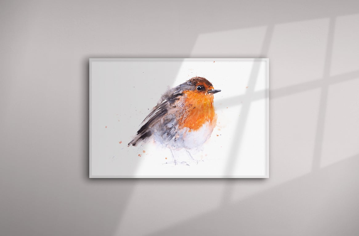 Robin Watercolour Painting - Limited Edition Bird Art Print of Robin Red Breast