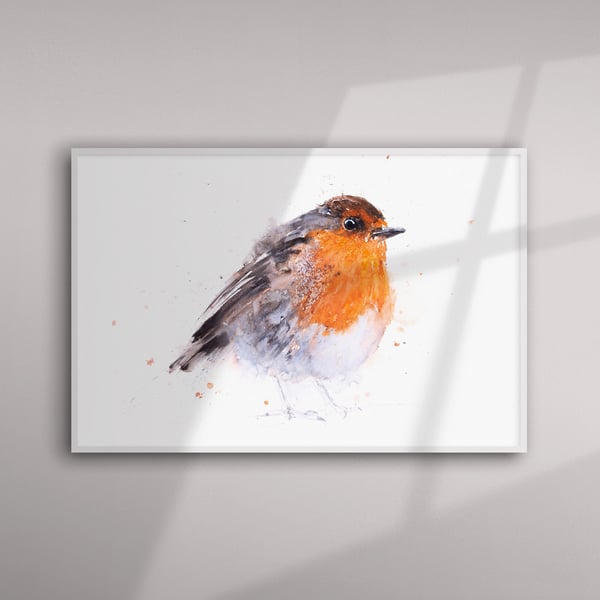 Robin Watercolour Painting - Limited Edition Bird Art Print of Robin Red Breast