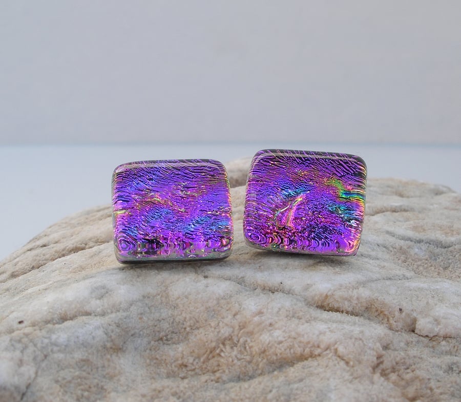Granite fused glass stud earrings, medium