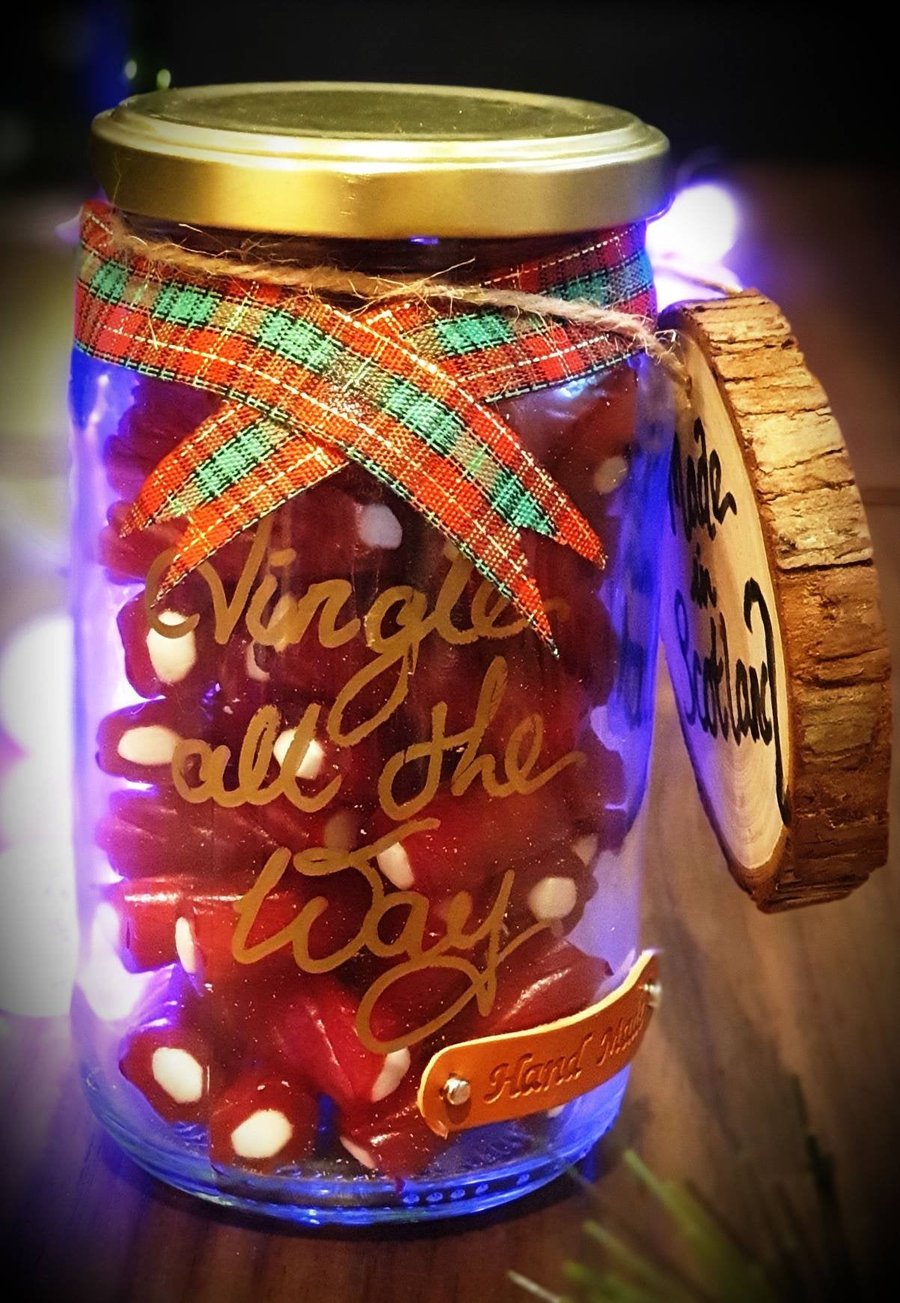 Personalised Sweet Jar Gift with Christmas gift, Hand Crafted in Scotland