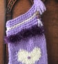 Chunky mauve handknitted stocking , heart motif , gift Unique - Image 2