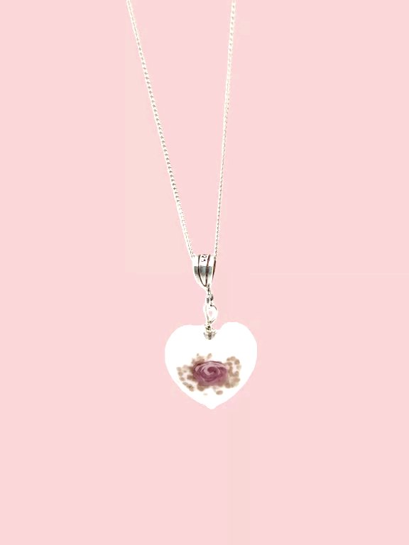 Murano glass hand painted heart pendant necklace