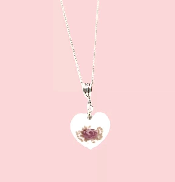 Murano glass hand painted heart pendant necklace