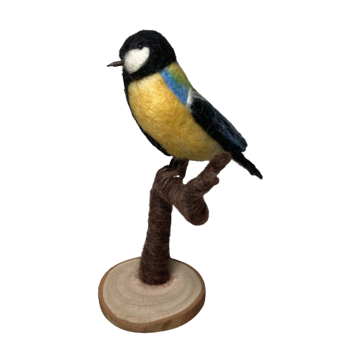 Great tit model, needle felted, British garden birds