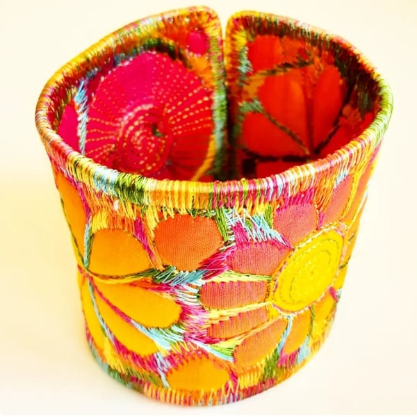 Cuff - Fabric Bracelet with Free Machine Embroidery 