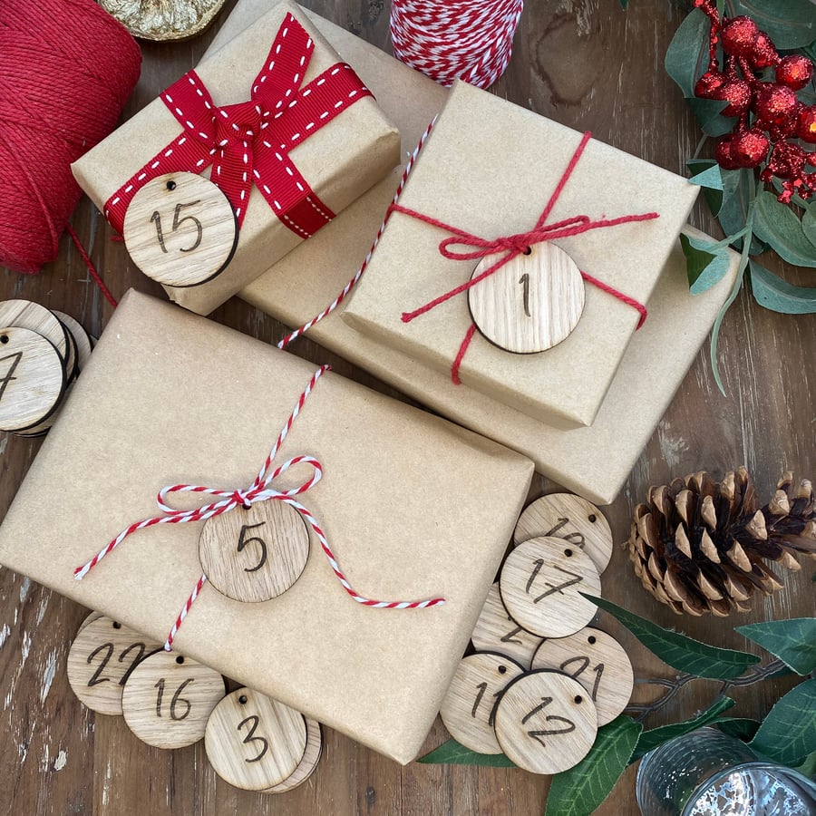 Wooden Advent Calendar Tags Set of 24 Advent Calendar Tags Advent Calendar Tags 