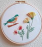 Bird with flowers embroidery art - hand embroidered picture - Image 1