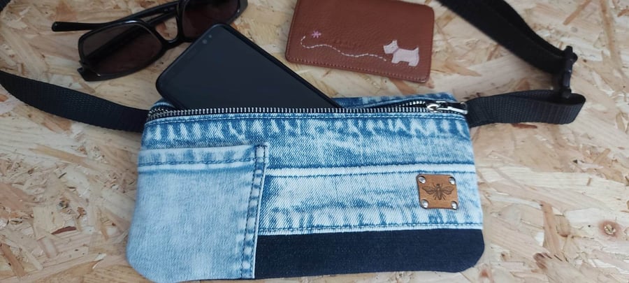 Recycled jeans women hip bag, fanny pack, bumbag, waist bag, waist pouch