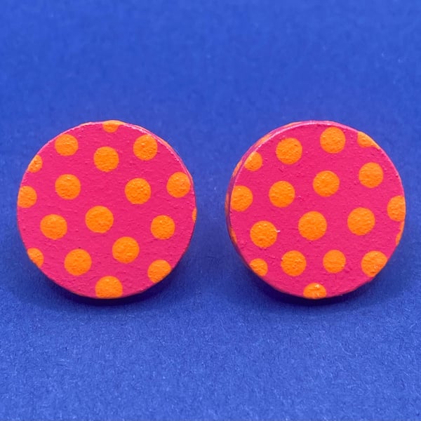 Large pink and orange hand painted stud earrings