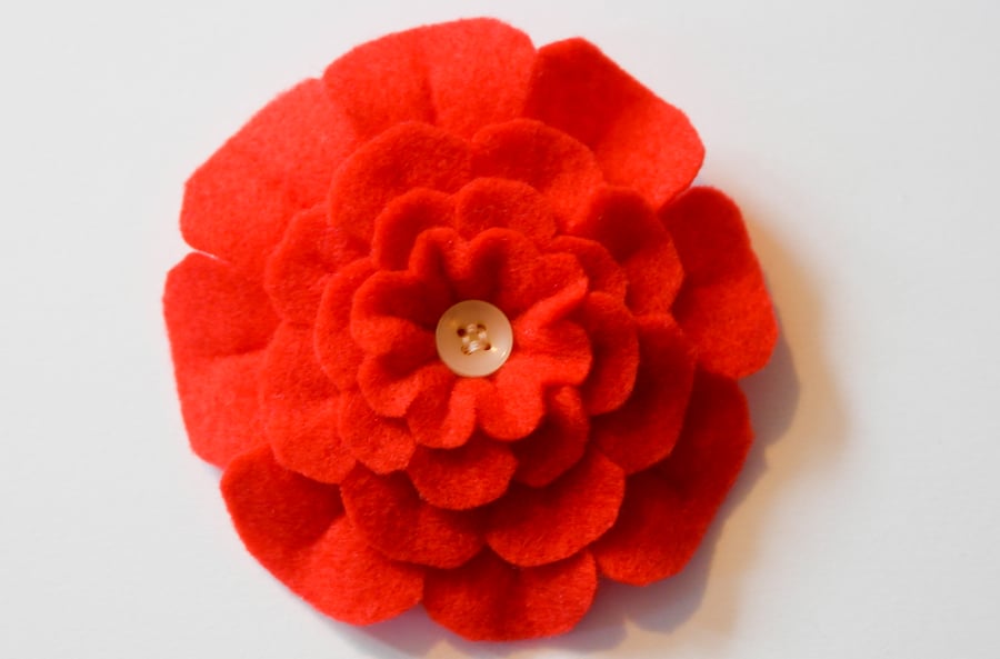 Felt Brooch - Handmade Red Flower Brooch - Hand Sewn Pin - Christams gift