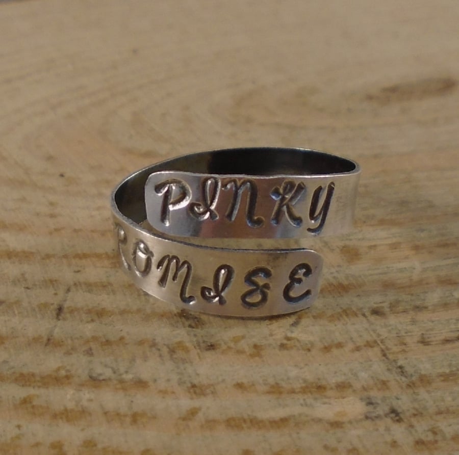 Sterling Silver Stamped Pinky Promise Adjustable Ring