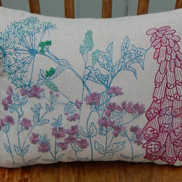 RESERVED Beige - Screen printed wild flower cushion 