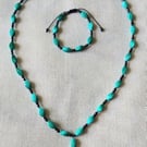 Turquoise & Black Beaded Necklace and Bracelet Set - Handmade Boho Jewellery.