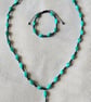 Turquoise & Black Beaded Necklace and Bracelet Set - Handmade Boho Jewellery. - Image 1