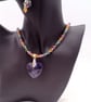 Tourmaline Cubes & Silver Spacers Necklace with Lilac Crystal Pendant & Earrings - Image 6