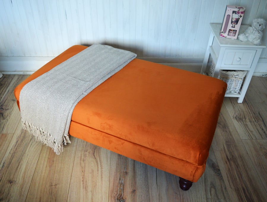 Flat Top Footstool in a Premium Burnt Orange Velvet Fabric