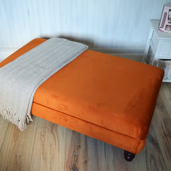 Flat Top Footstool in a Premium Burnt Orange Velvet Fabric