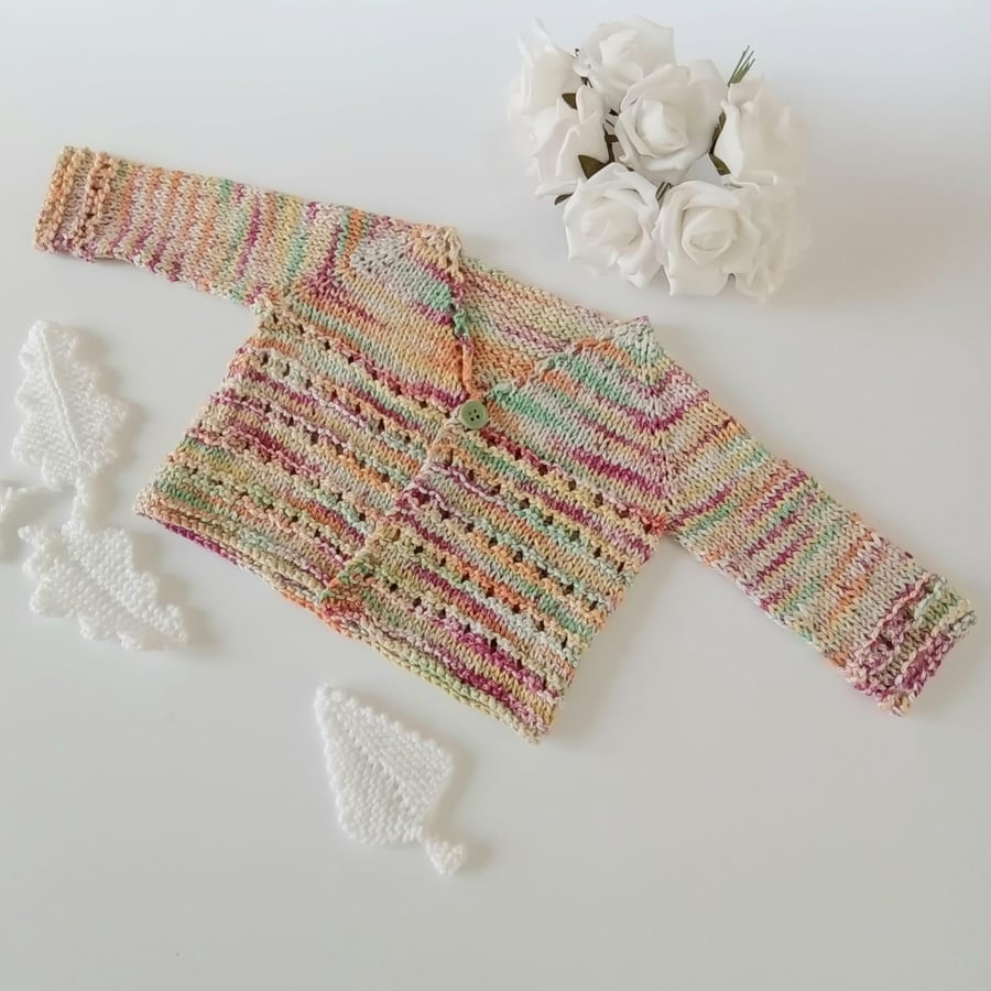 Baby Cardigan: Hand Knit Luxury Cotton Silk yarn. Size 0-3 months
