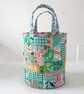 Cotton Patchwork Quilt Bucket Bag, Fabric Basket, Project Bag