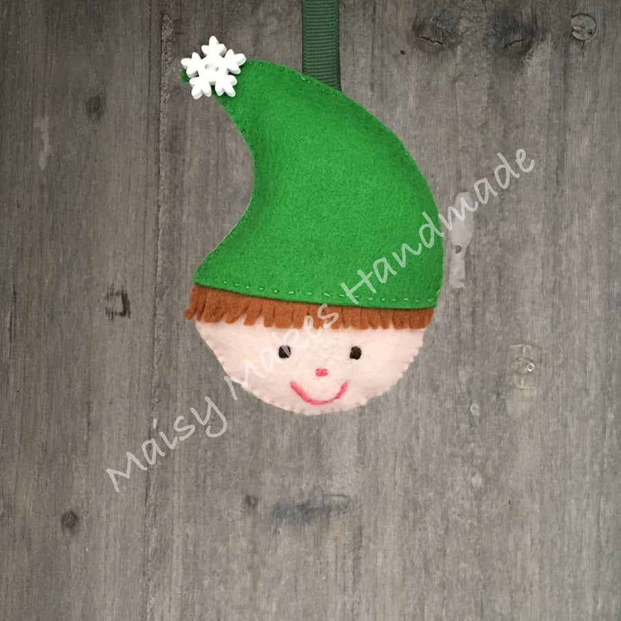 Jolly Christmas Elf 100% Wool Felt Hanging Decoration