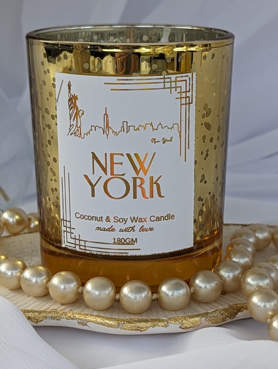 New York Destination Candle -  Gold Sparkle Container - Coffee Fragrance