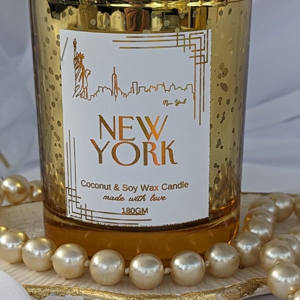 New York Destination Candle -  Gold Sparkle Container - Coffee Fragrance