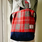 Harris Tweed Patchwork Tote Bag - Wool & Denim Shoulder Bag - Handmade Everyday 