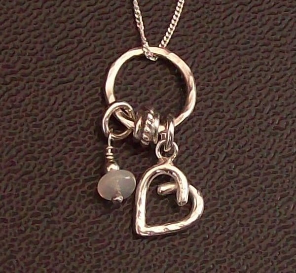 Opal Charm Necklace Sterling Silver, Gemstone , Heart , Birthday, Hallmarked