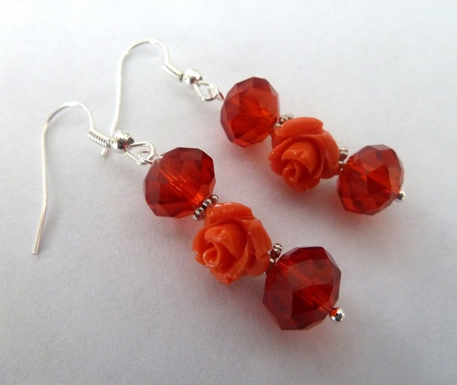 SALE red rose earrings